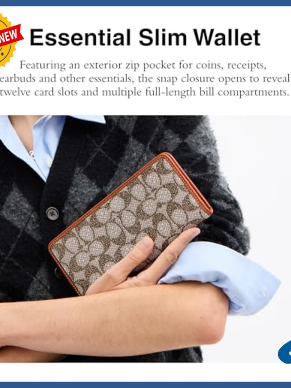 Slim Wallet with Pushlock Closure, Faux Leather, 3 Compartments - Picture 2 of 5